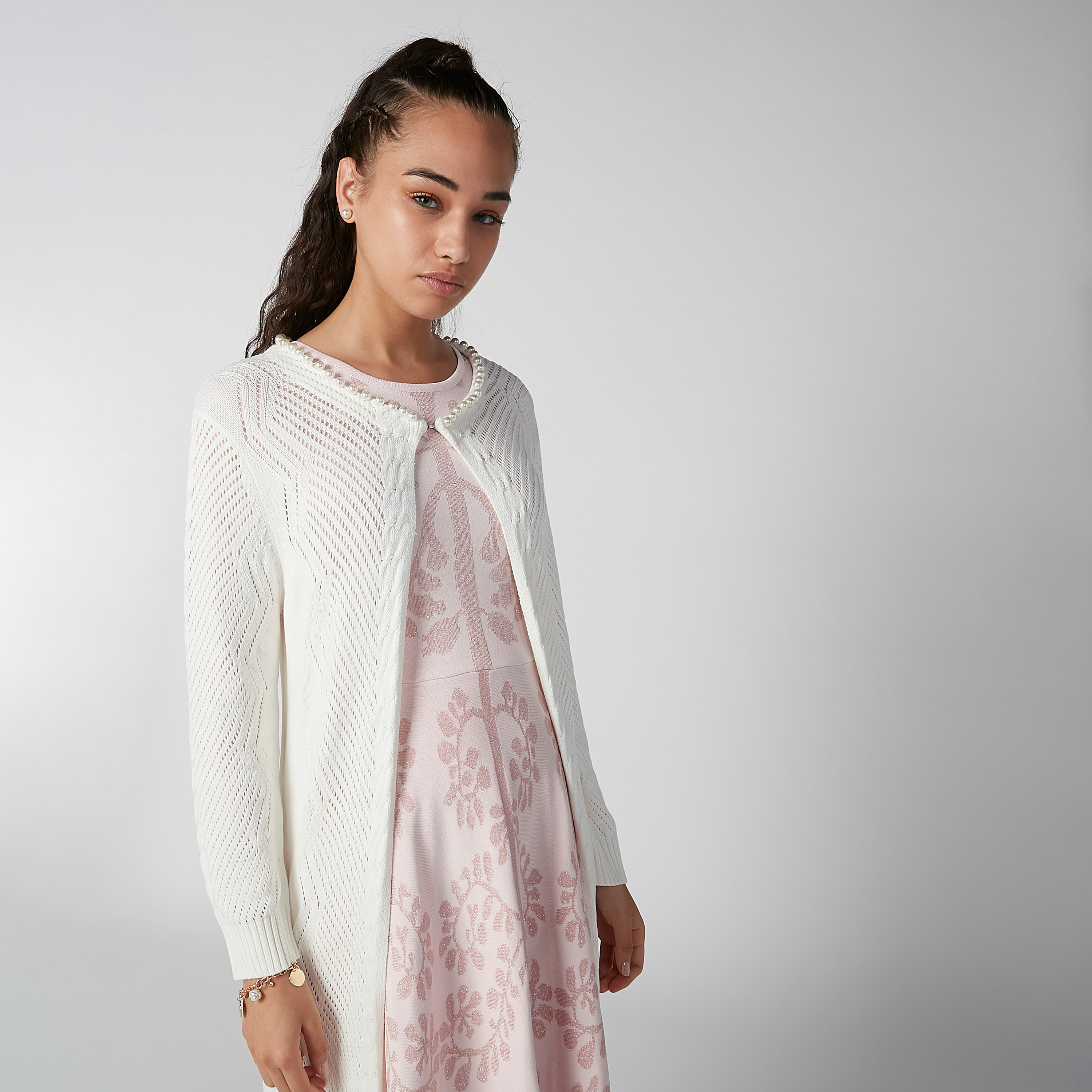 Buy Women s Textured Longline Cardigan with Long Sleeves and Tie Ups Online Centrepoint Bahrain