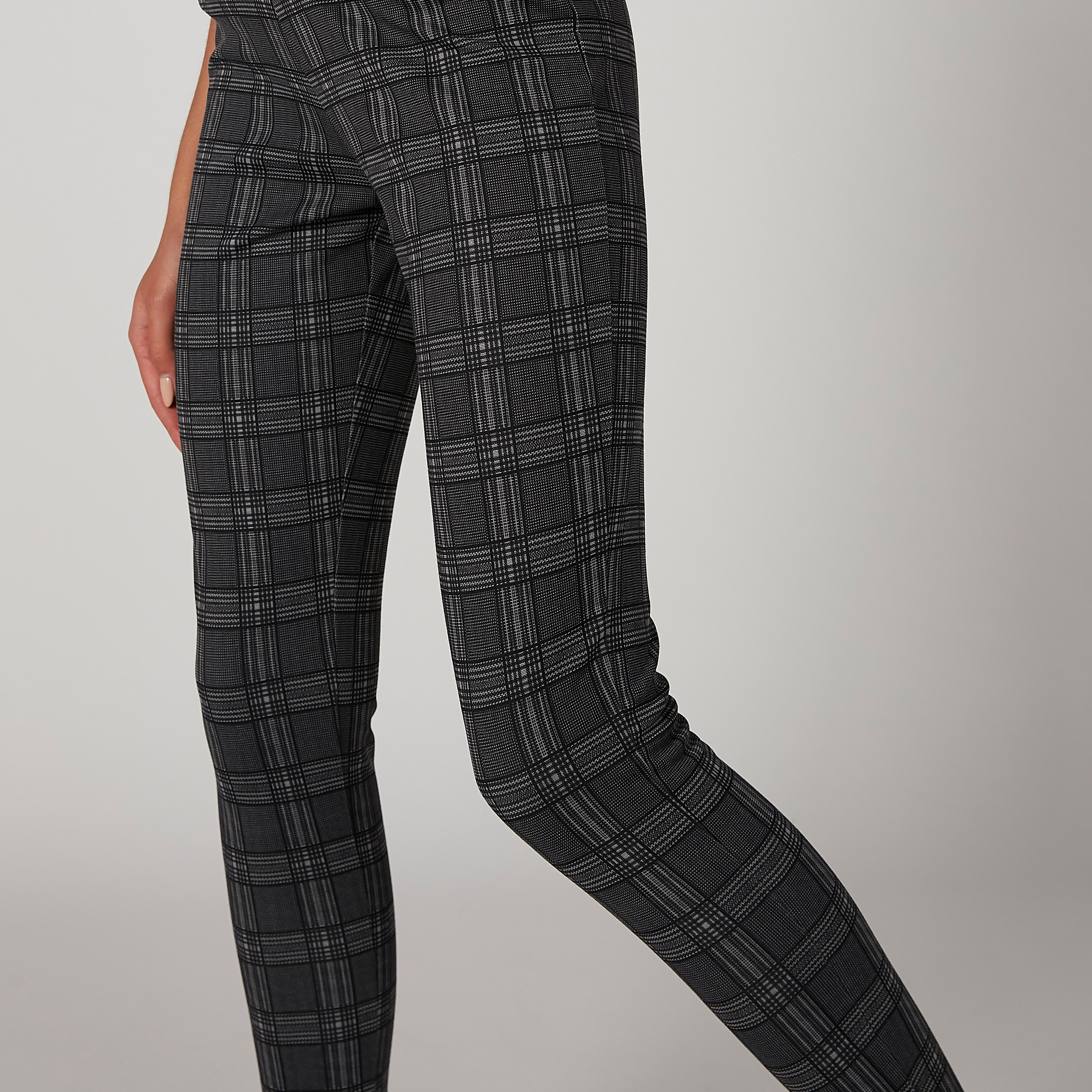 بنطلون جينز ضيّق سكيني كاروهات بخصر مطّاطي متوسط الارتفاع-women-clothing-bottoms-leggings-image-5