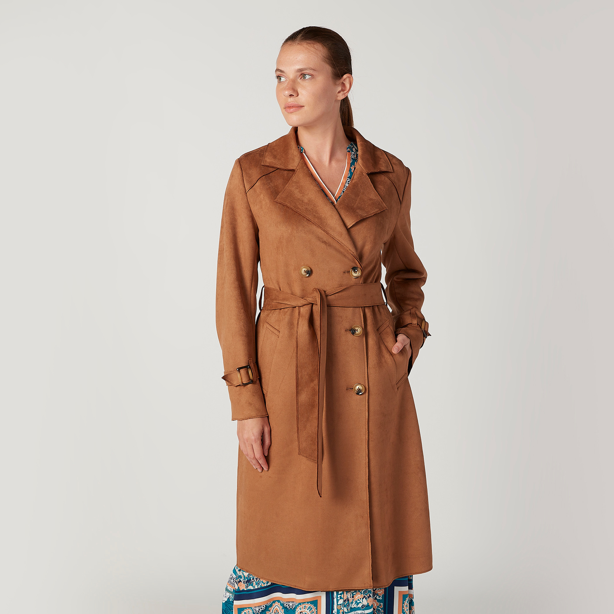 مِعطف مستدام طويل بارز الملمس بأكمام طويلة وجيوب-women-winterwear-coatsandjackets-coats-image-1