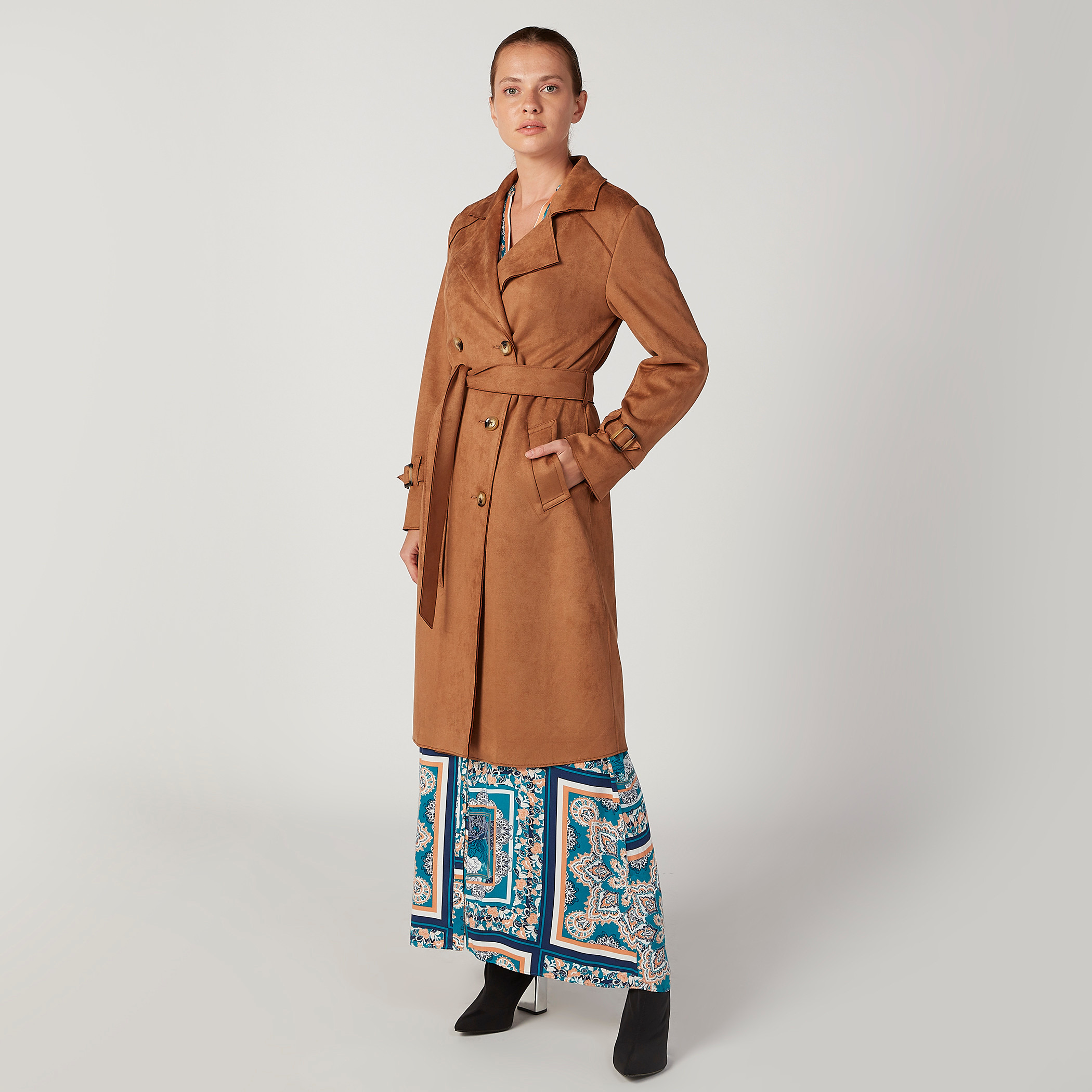 مِعطف مستدام طويل بارز الملمس بأكمام طويلة وجيوب-women-winterwear-coatsandjackets-coats-image-2