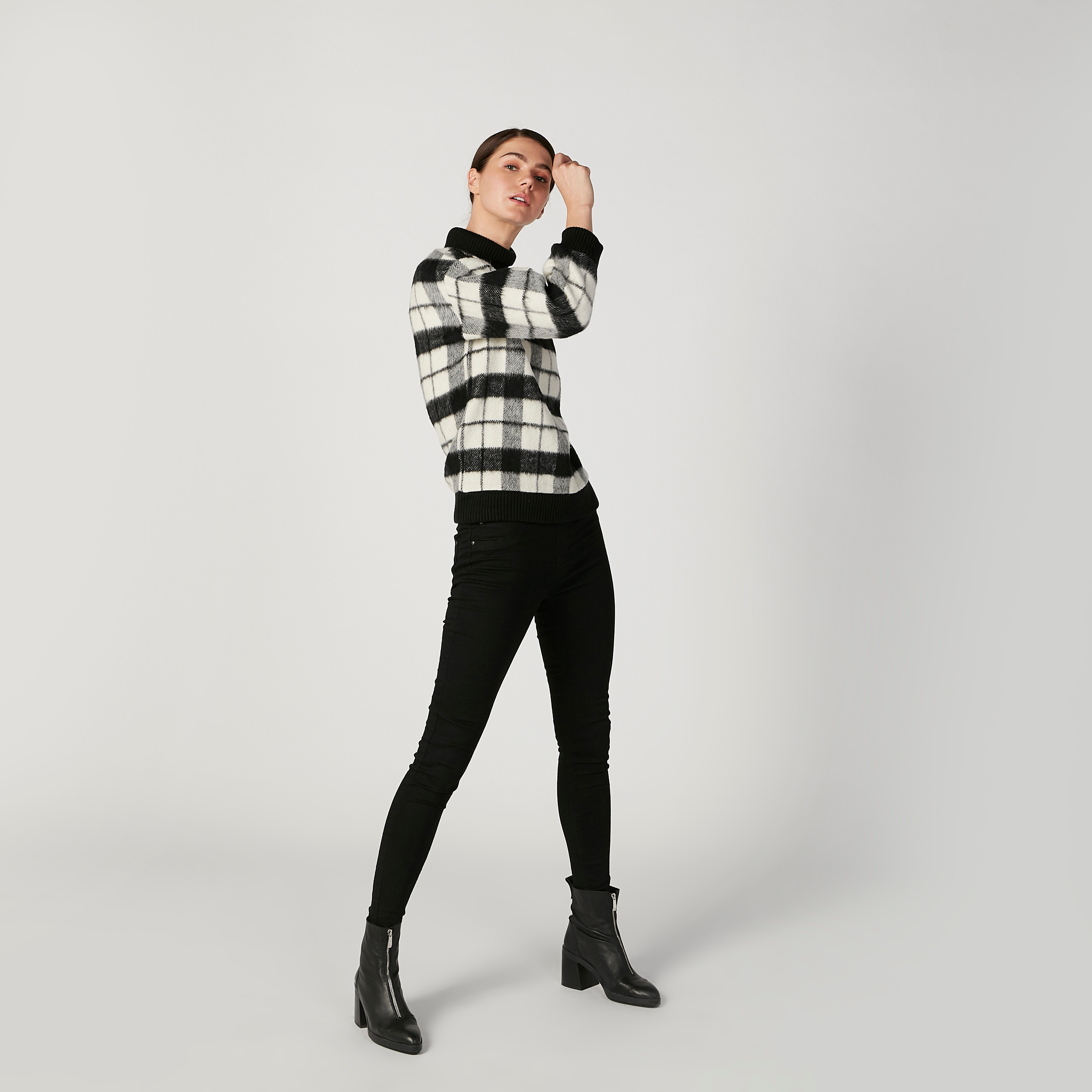 كنزة مستدامة كاروهات بياقة عالية وأكمام طويلة -women-clothing-cardigansandjumpers-jumpers-image-2