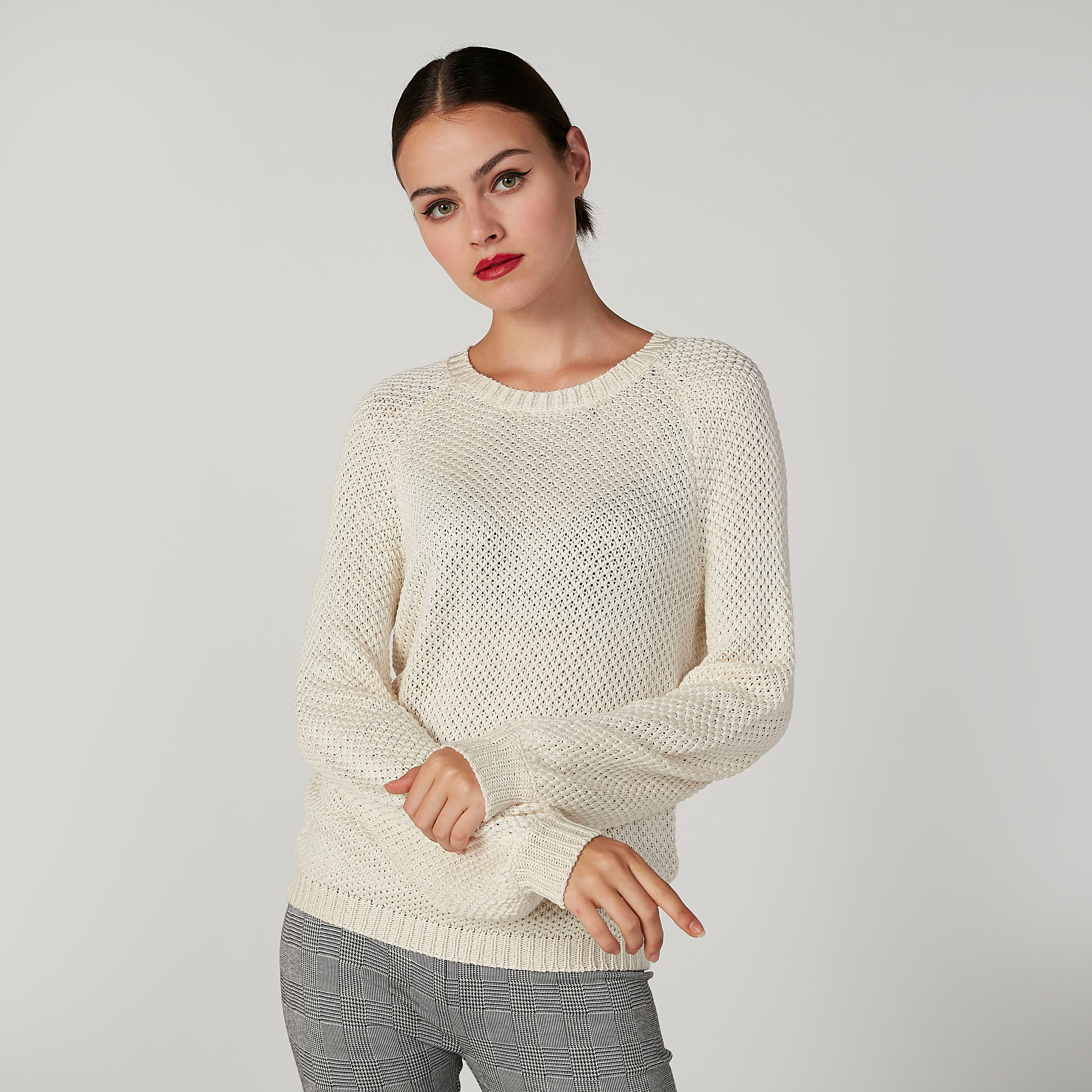 Shop Textured Sweater with Round Neck and Long Sleeves Online Splash Bahrain