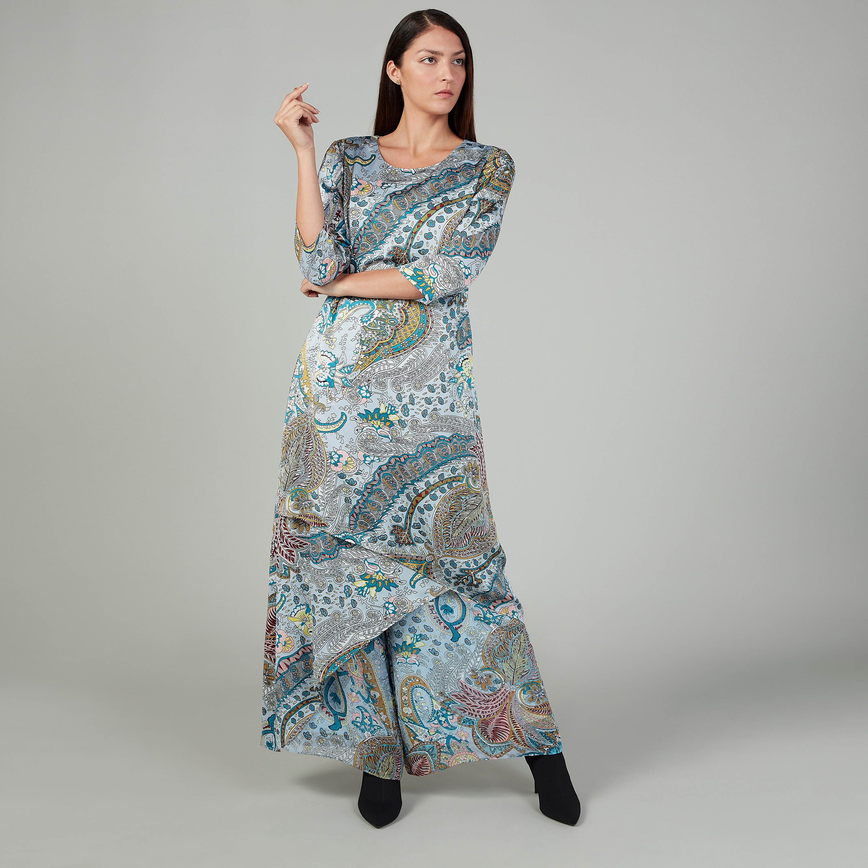 بنطلون بالازو سليم بخصر متوسط الارتفاع وطبعات بيزلي-women-clothing-trousers-image-2