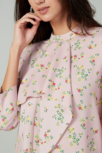 Floral Print Crew Neck Blouse with 3/4 Sleeves
