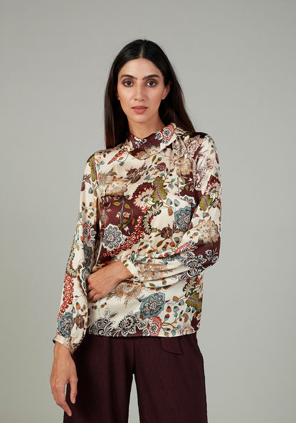 Sustainable Printed Top with High Neck and Long Sleeves