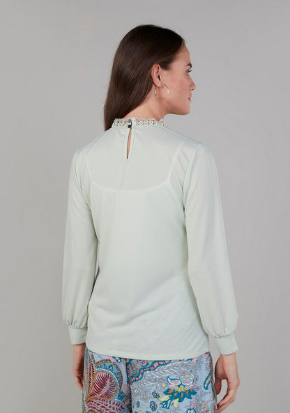 Lace Top with High Neck and Long Sleeves