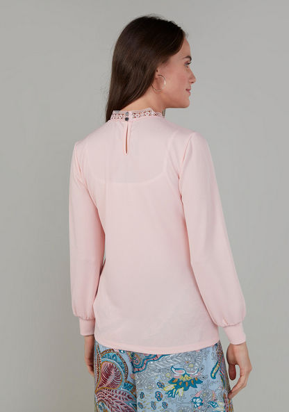 Lace Top with High Neck and Long Sleeves