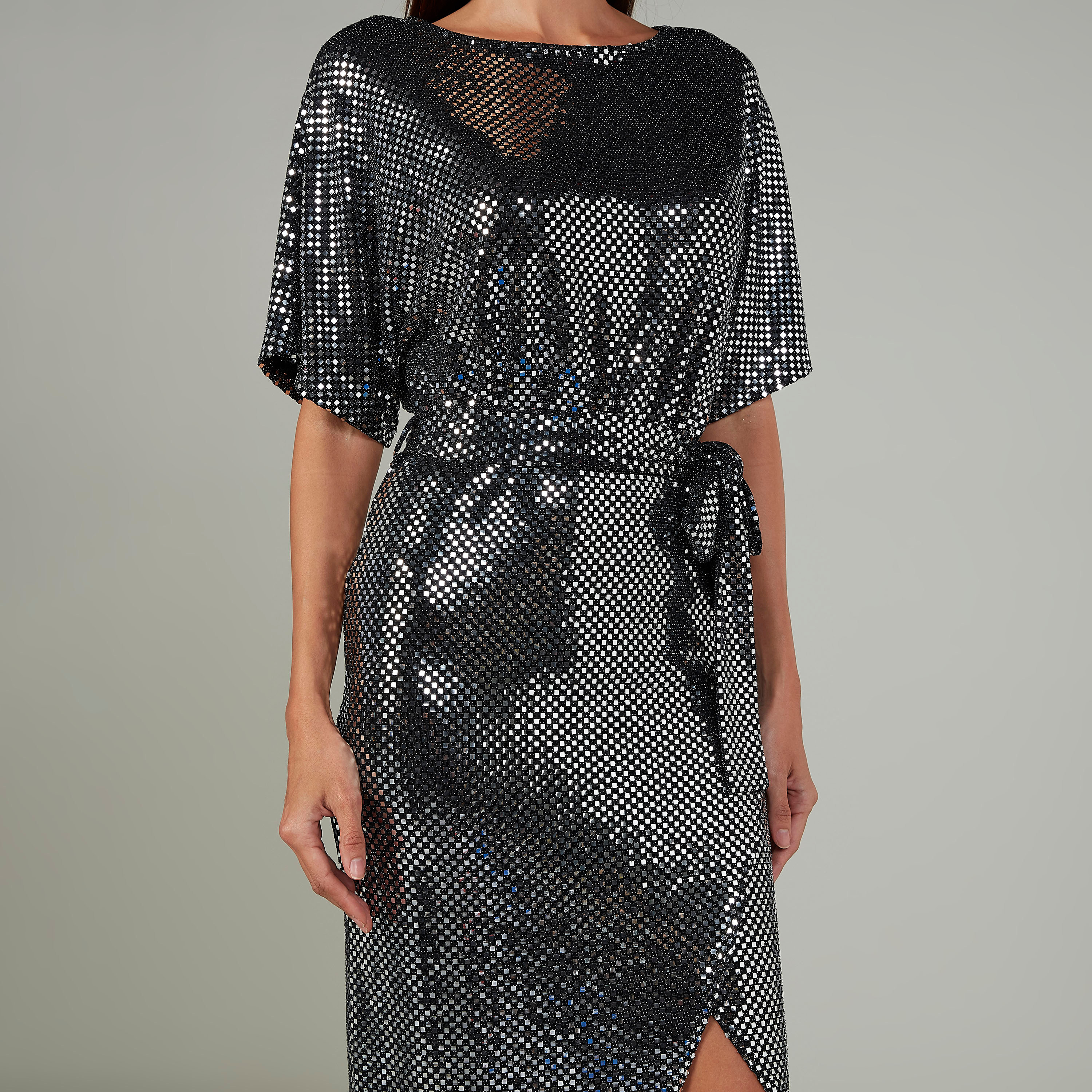 Embellished Midi Bodycon Dress with Extended Sleeves and Tie Ups-women-clothing-dresses-image-3