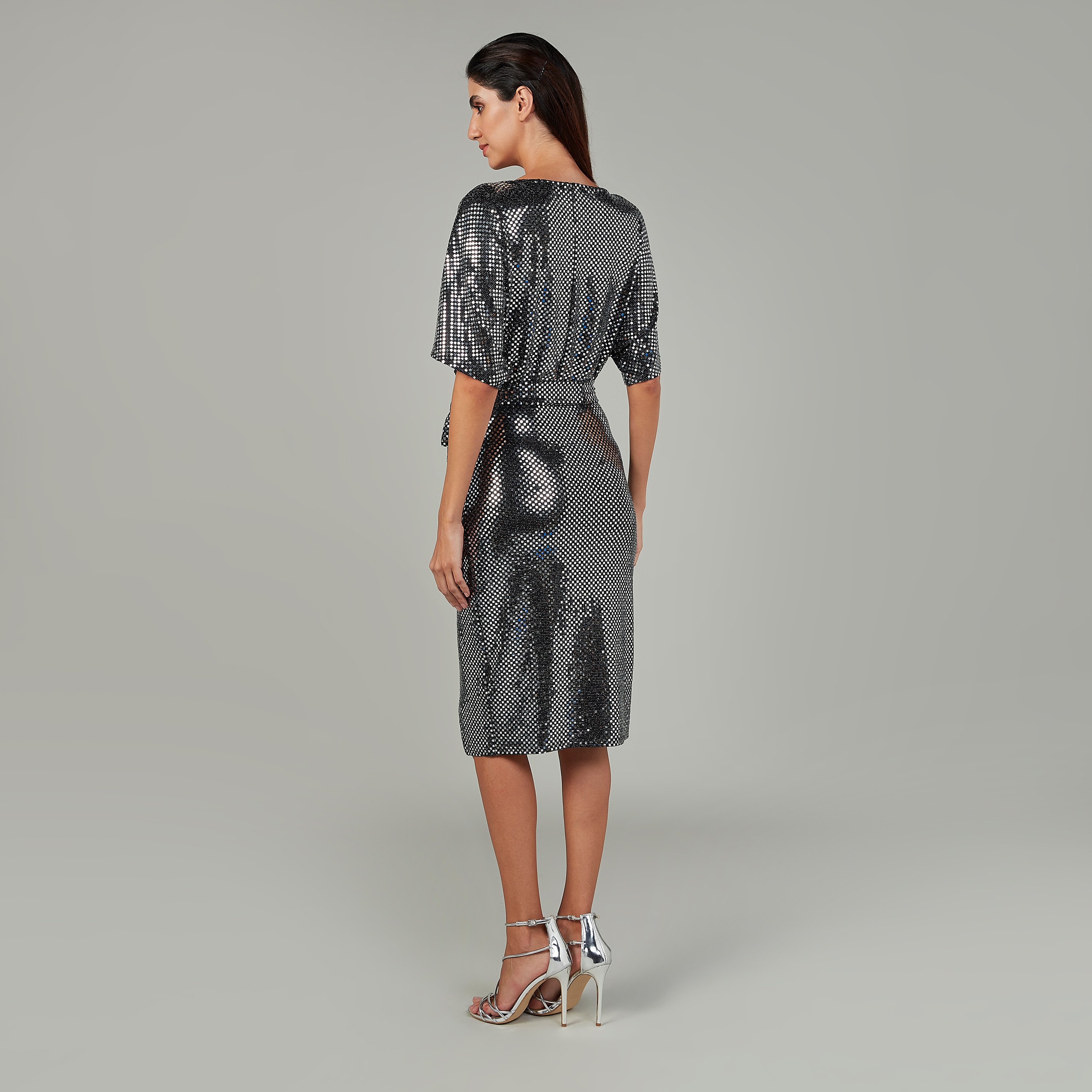 Embellished Midi Bodycon Dress with Extended Sleeves and Tie Ups-women-clothing-dresses-image-4