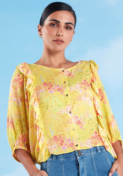 Floral Printed Top Round Neck with 3/4 Sleeves
