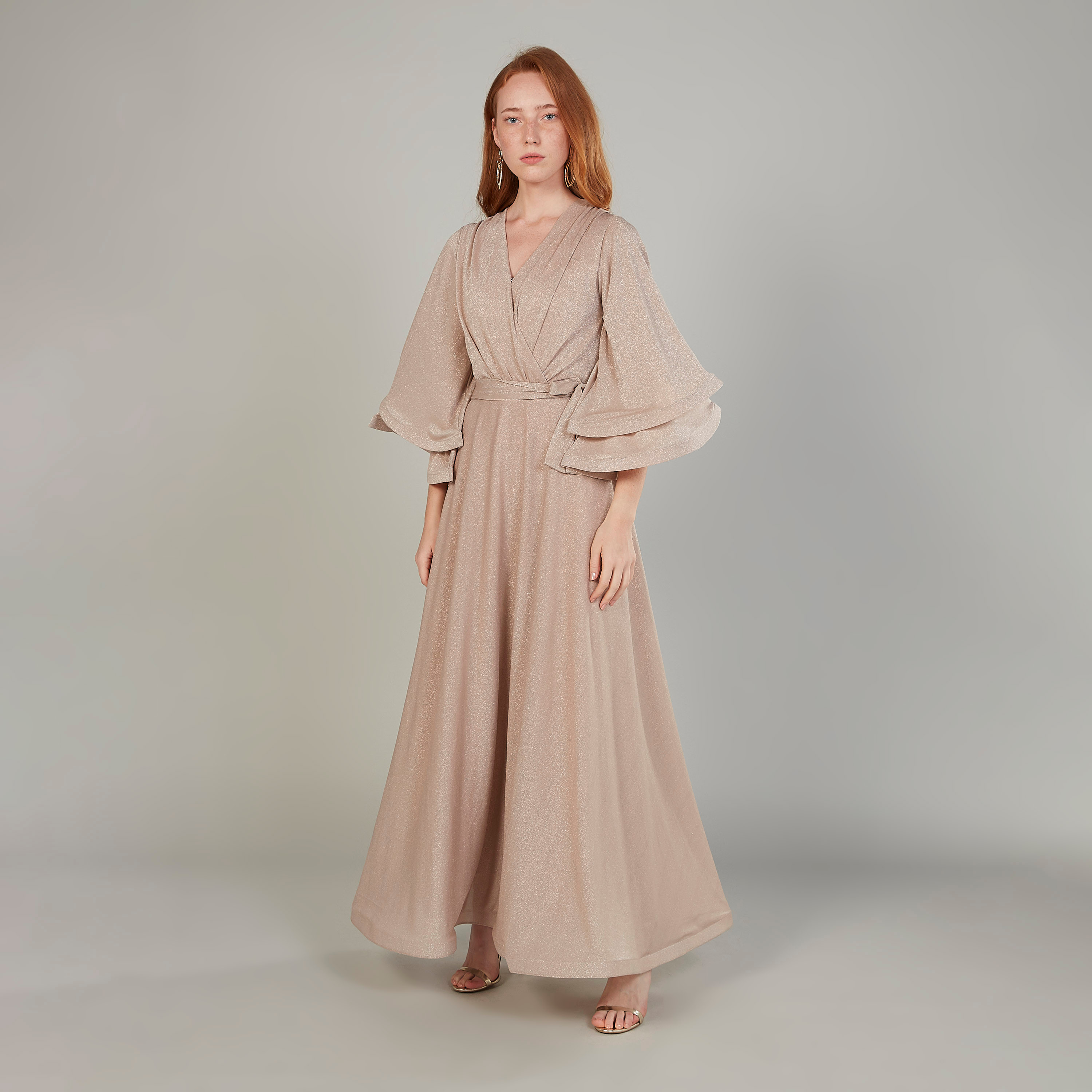 فستان بارز الملمس إيه لاين طويل بأكمام واسعة-women-clothing-dresses-image-2