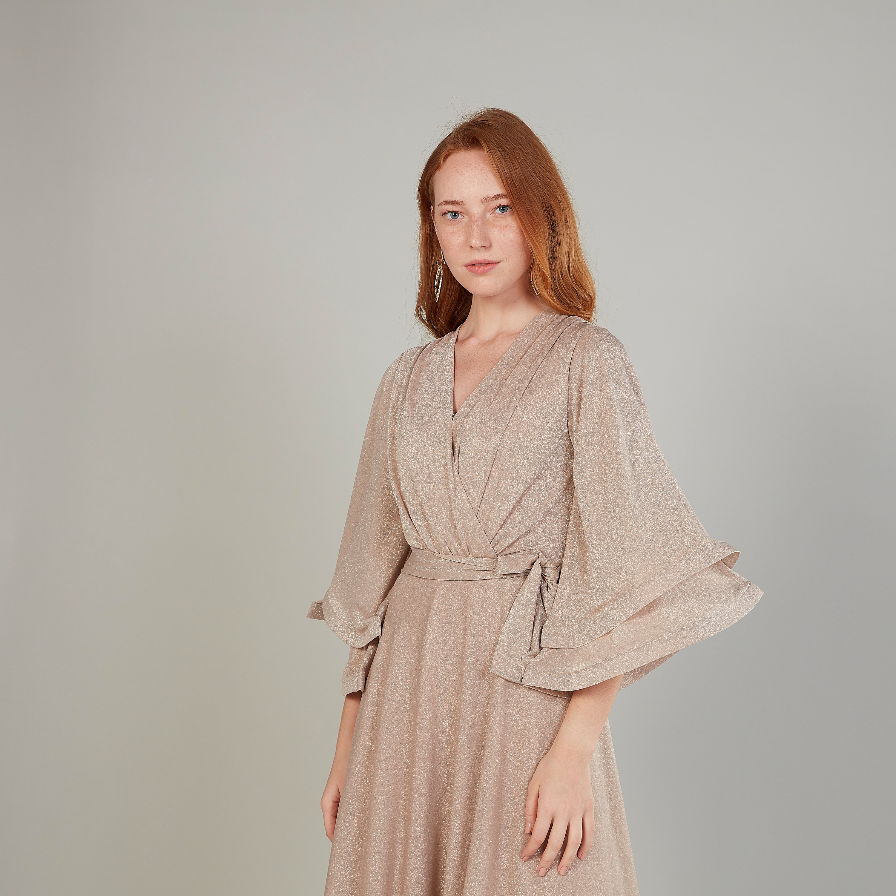فستان بارز الملمس إيه لاين طويل بأكمام واسعة-women-clothing-dresses-image-3