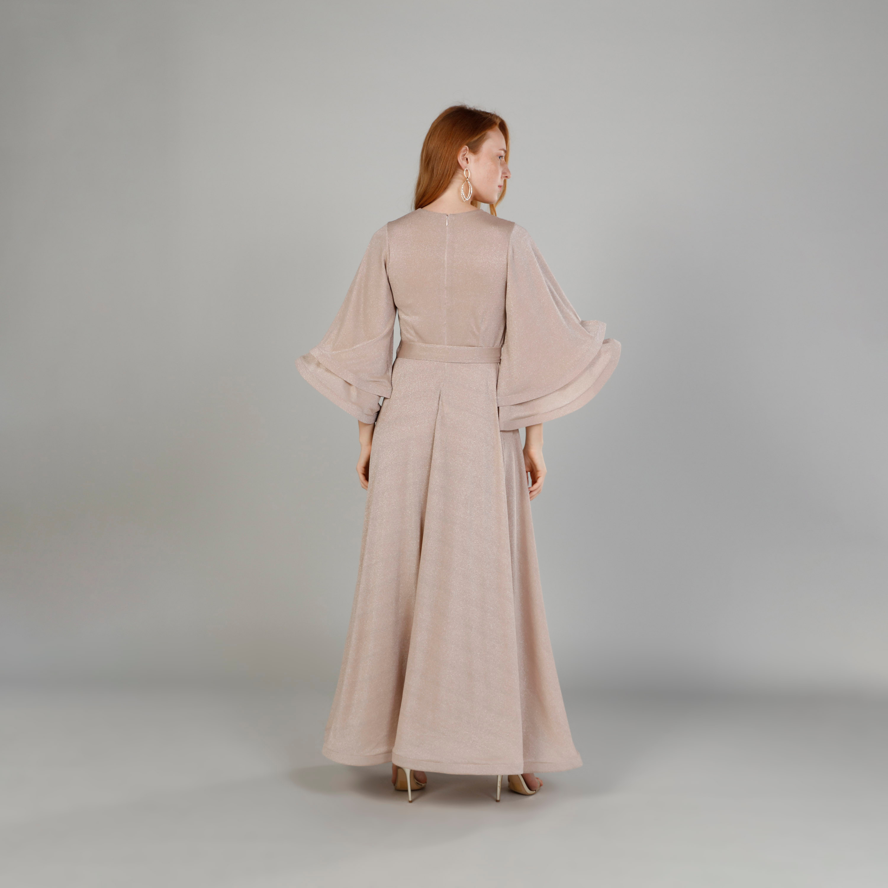 فستان بارز الملمس إيه لاين طويل بأكمام واسعة-women-clothing-dresses-image-4