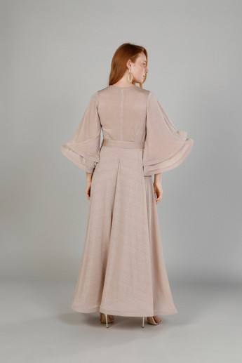 Textured Maxi A-line Dress with Flared Sleeves