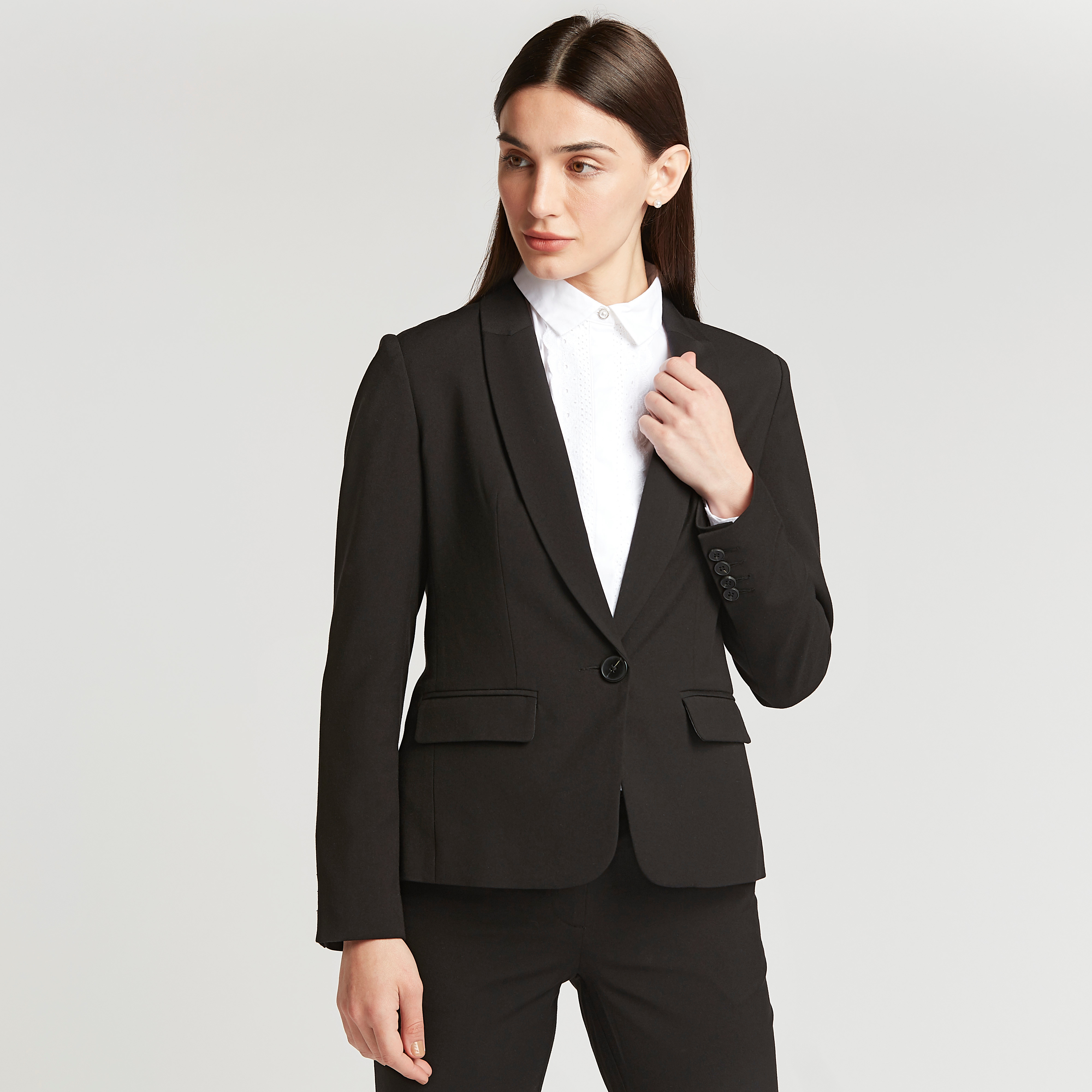 Solid Blazer with Long Sleeves and Notched Lapel-women-clothing-coatsandjackets-blazers-image-1