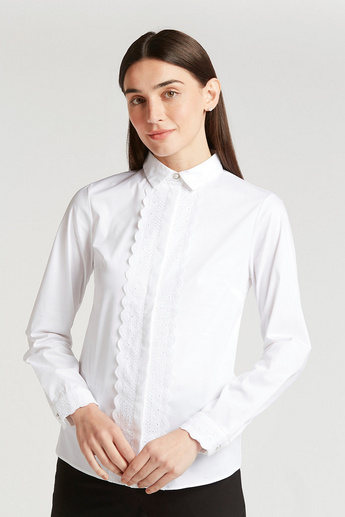 Solid Shirt with Long Sleeves and Lace Detail