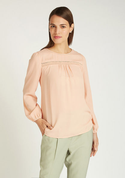 Sustainable Solid Top with Round Neck and Long Sleeves