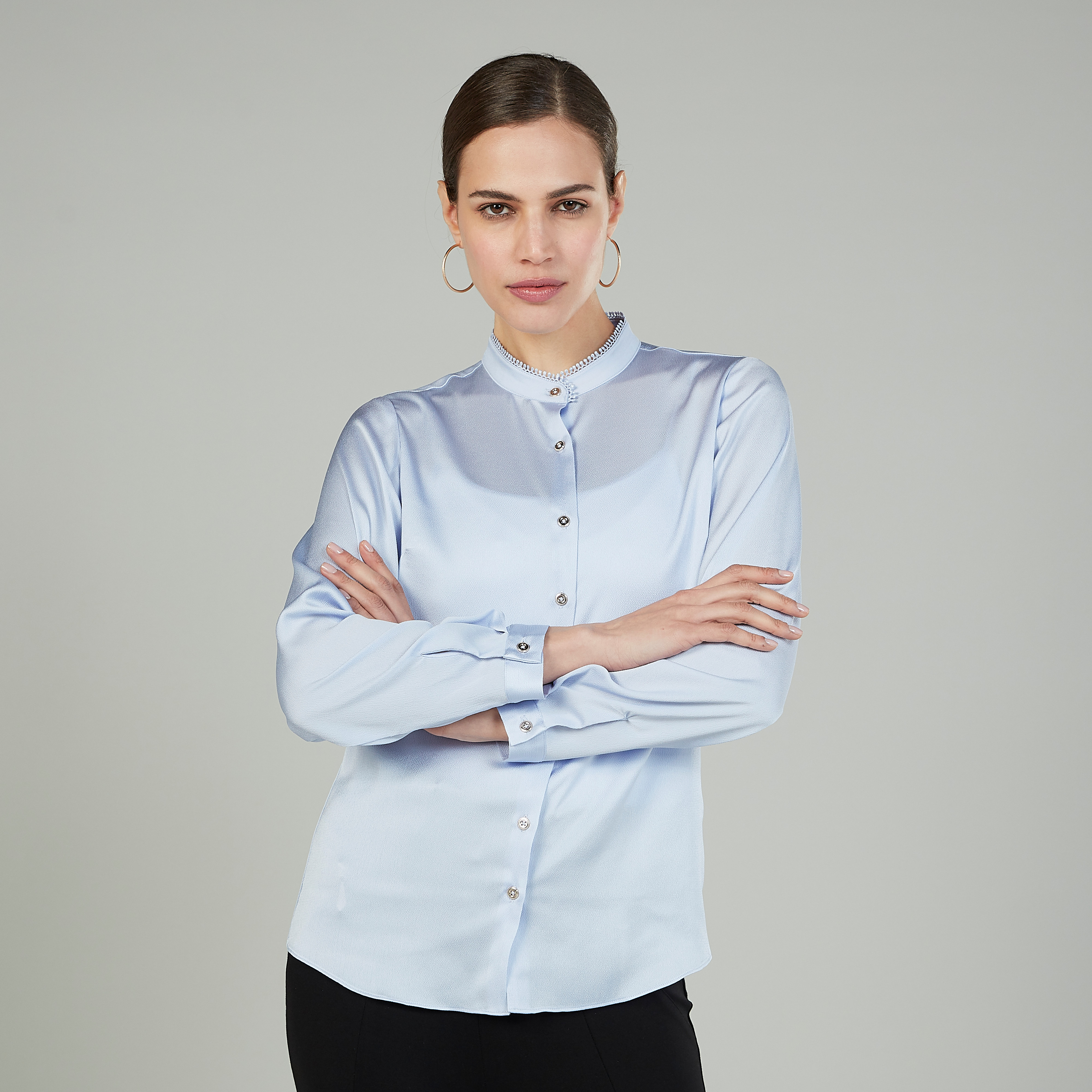 Banded collar cheap dress shirt womens