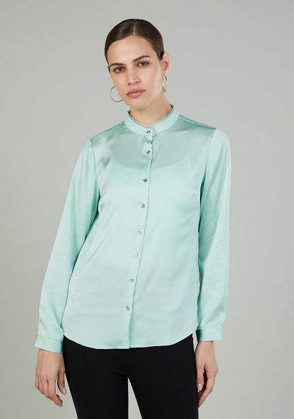 Plain Shirt with Long Sleeves and Mandarin Collar