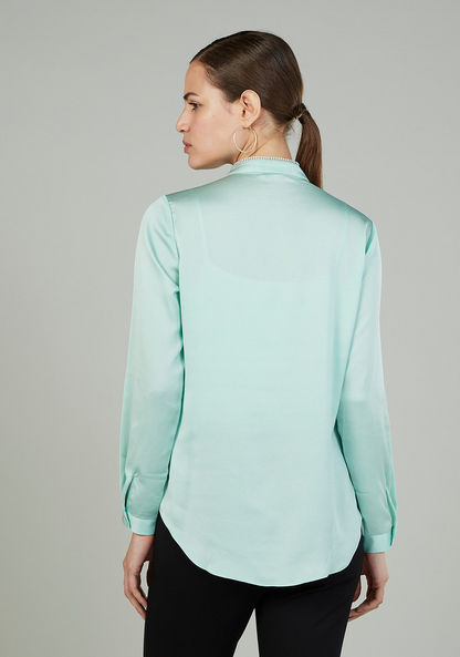 Plain Shirt with Long Sleeves and Mandarin Collar