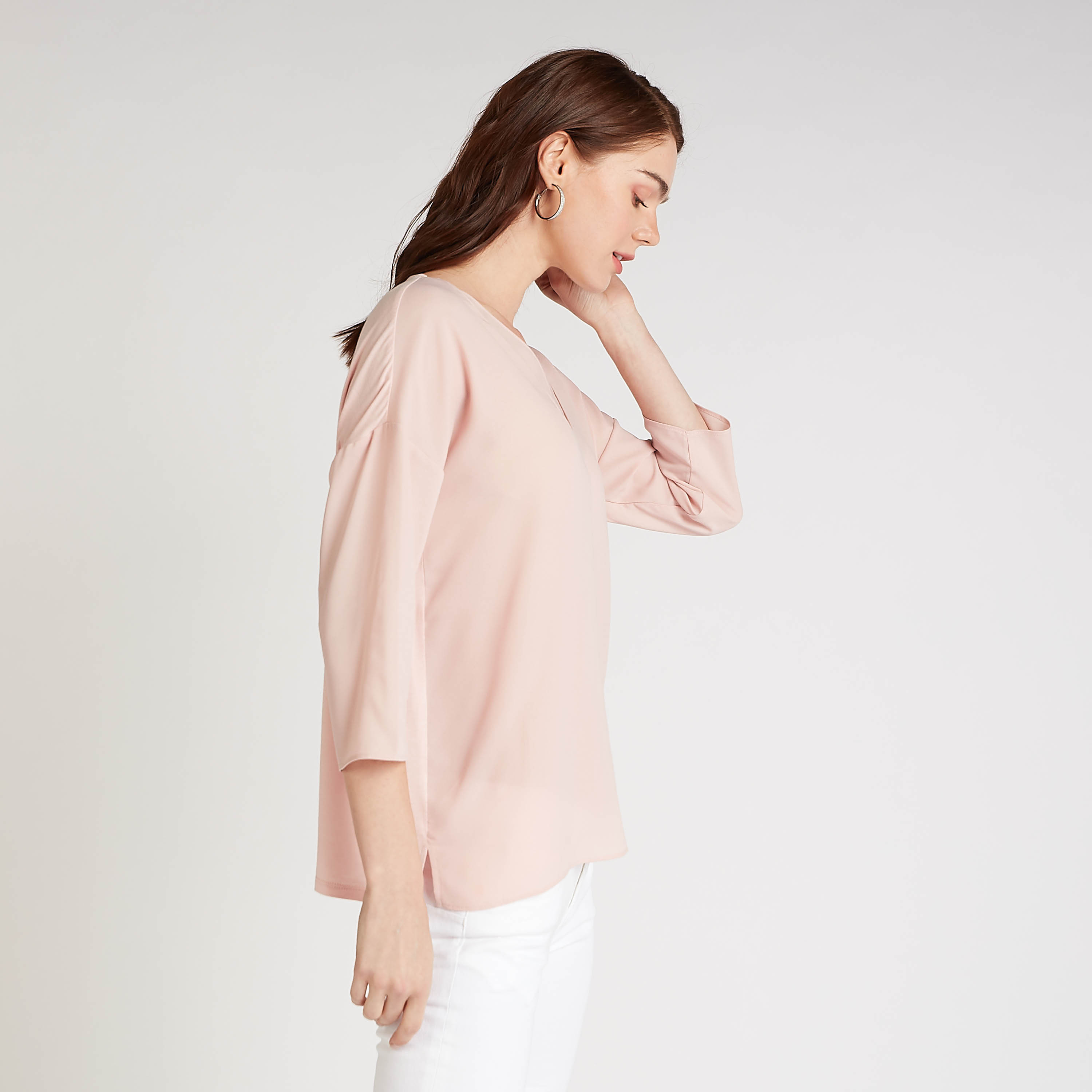 Sustainable Plain Top with V-neck and 3/4 Sleeves-women-clothing-shirtsandblouses-blouses-image-3