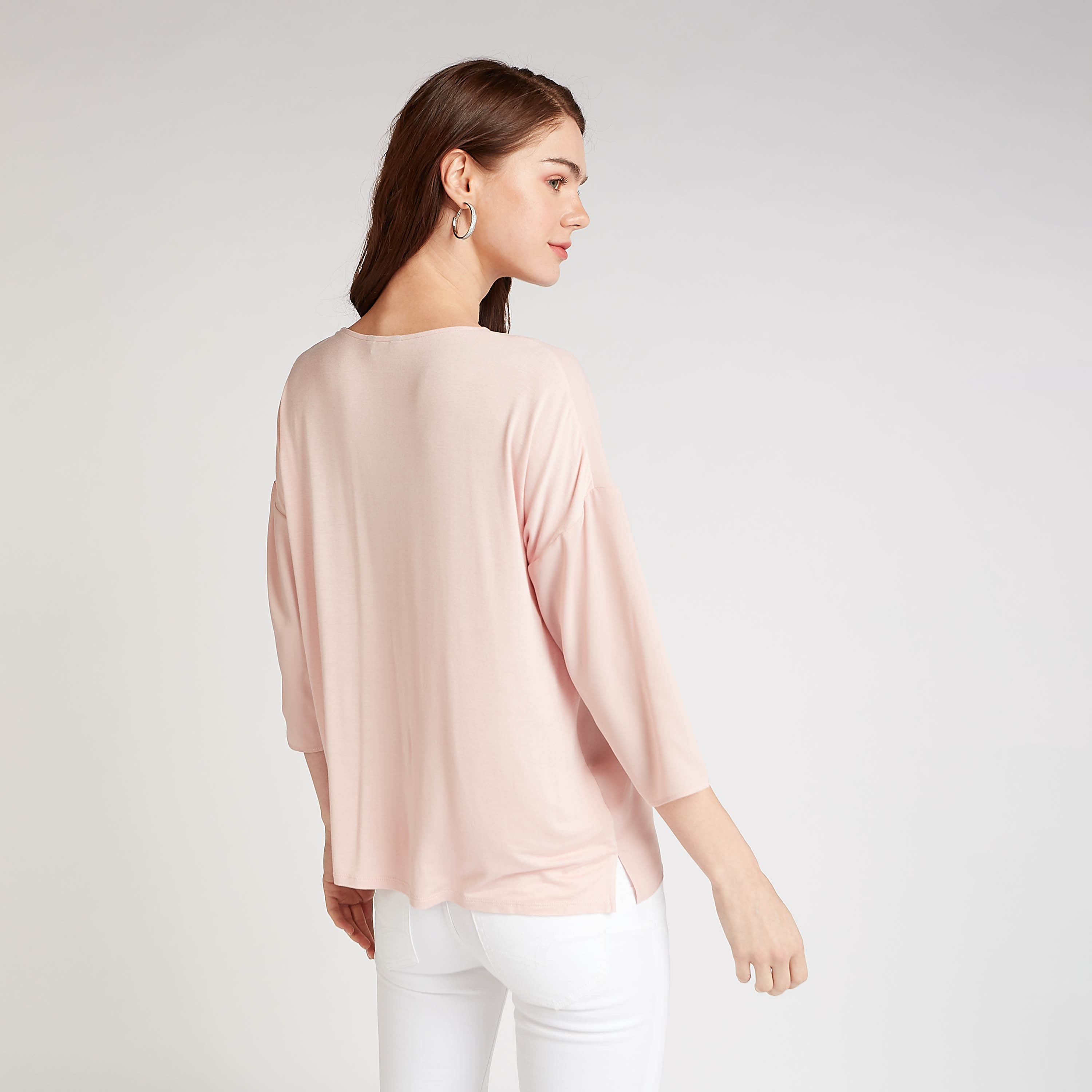 Sustainable Plain Top with V-neck and 3/4 Sleeves-women-clothing-shirtsandblouses-blouses-image-4