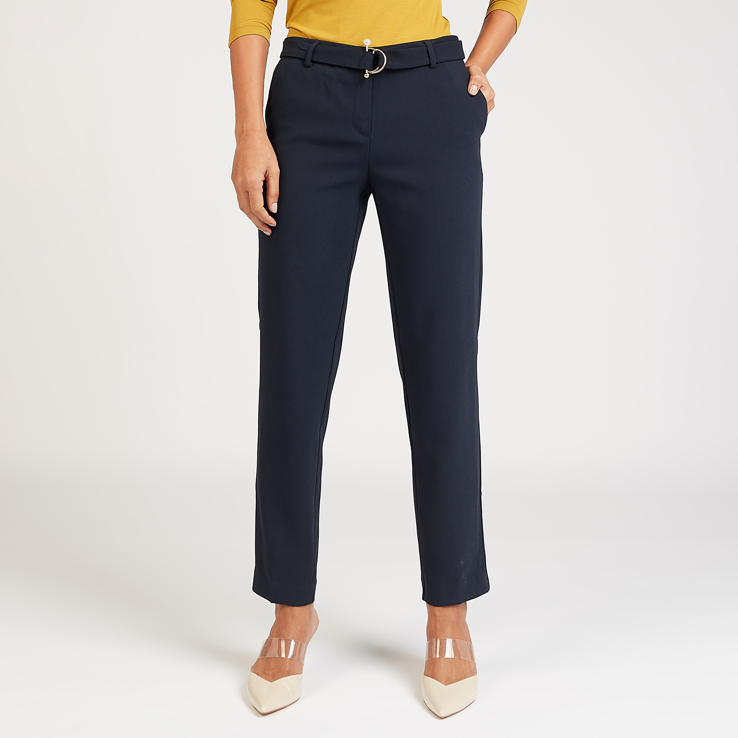 Buy Marks & Spencer Women Grey Slim Fit Solid Formal Trousers - Trousers  for Women 8790831 | Myntra