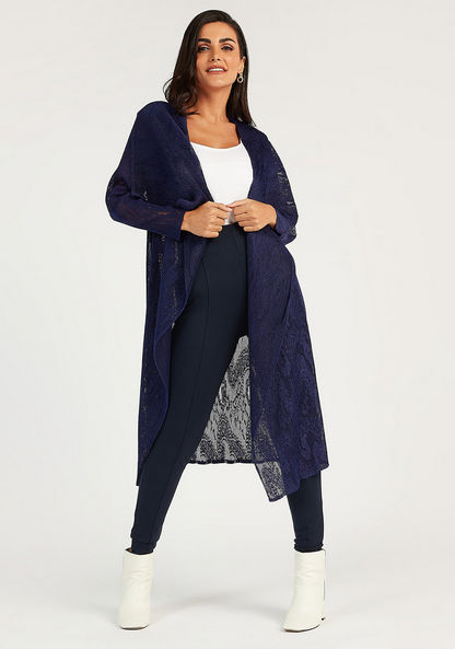 Textured Longline Cardigan with Shawl Neck and Long Sleeves-Cardigans-image-0