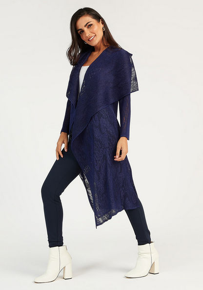 Textured Longline Cardigan with Shawl Neck and Long Sleeves-Cardigans-image-1