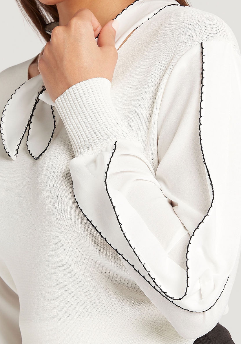 Solid Sweater with Long Sleeves and Neck Tie-Up-Sweaters-image-2
