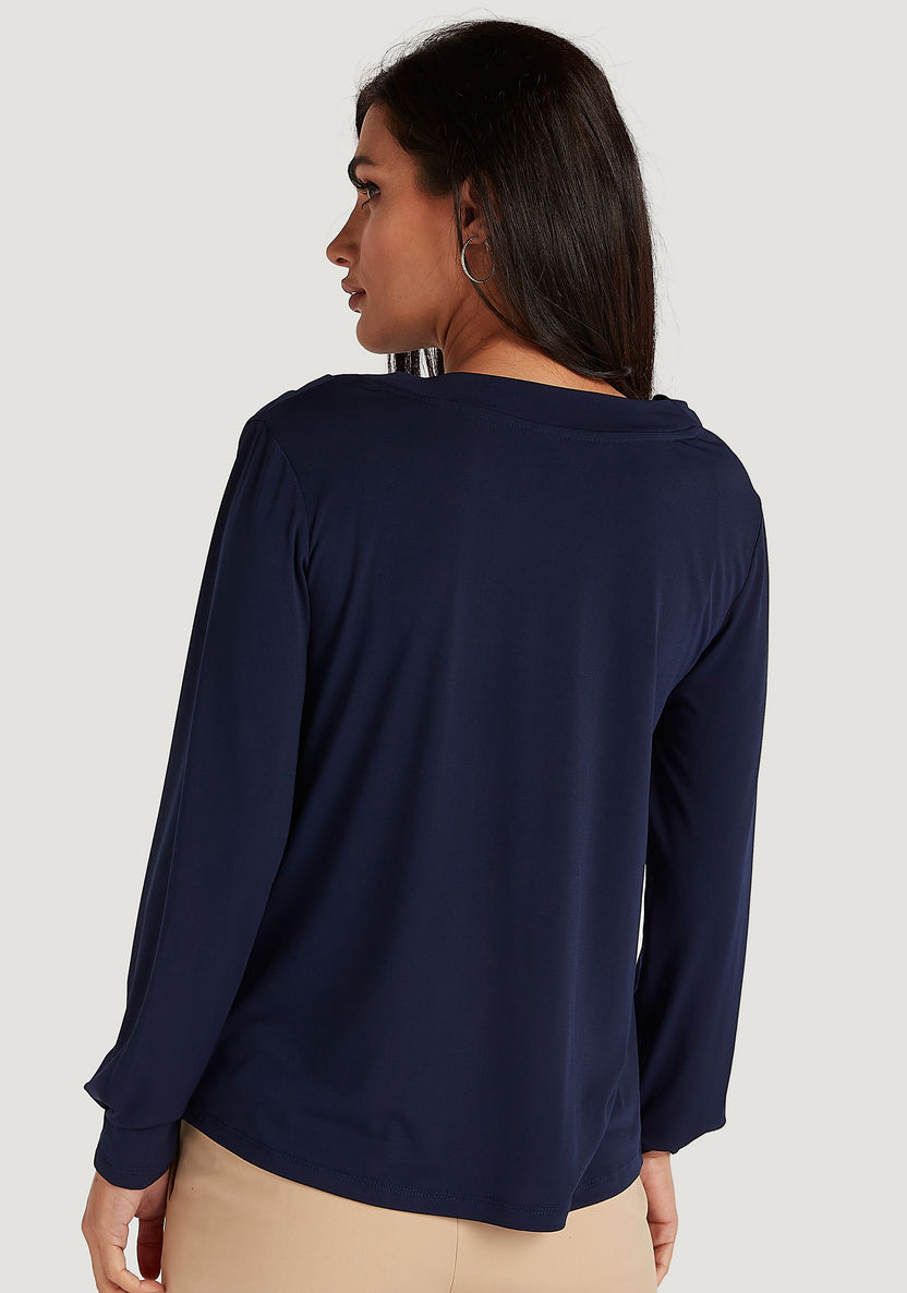Solid Cowl Neck Top with Long Sleeves-Shirts & Blouses-image-3