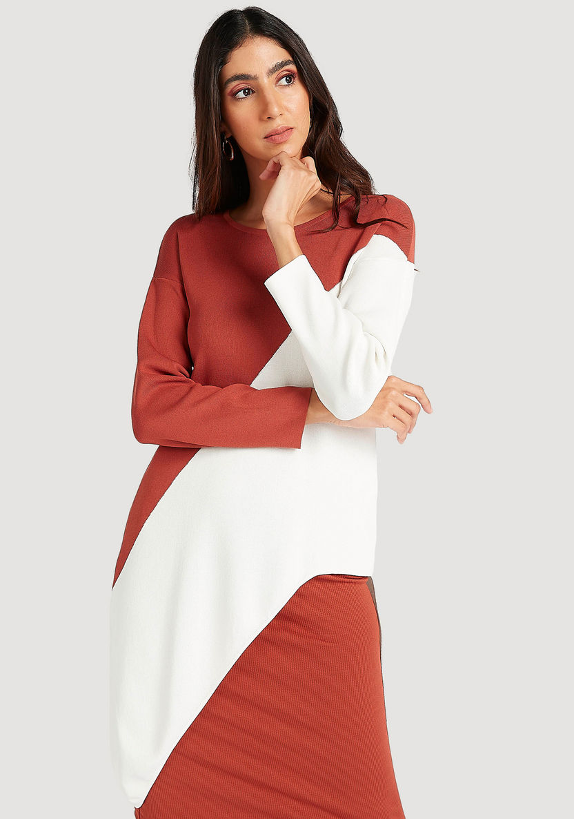 Cut and Sew Top with Asymmetric Hem and Long Sleeves-Shirts and Blouses-image-0