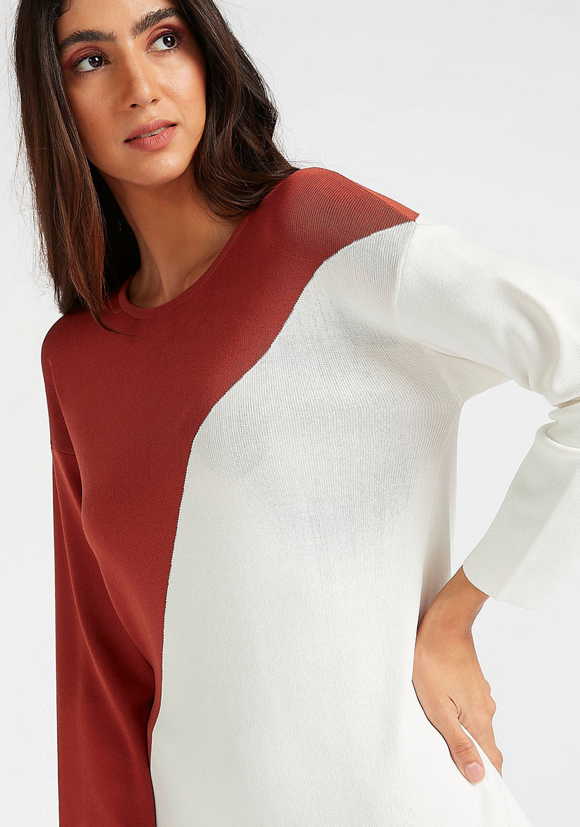 Cut and Sew Top with Asymmetric Hem and Long Sleeves-Shirts and Blouses-image-2