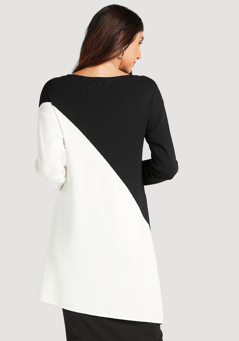 Cut and Sew Top with Asymmetric Hem and Long Sleeves-Shirts and Blouses-image-3