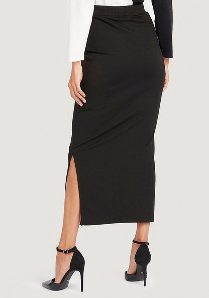 Ribbed Pencil Fit Midi Skirt with Elasticated Waistband