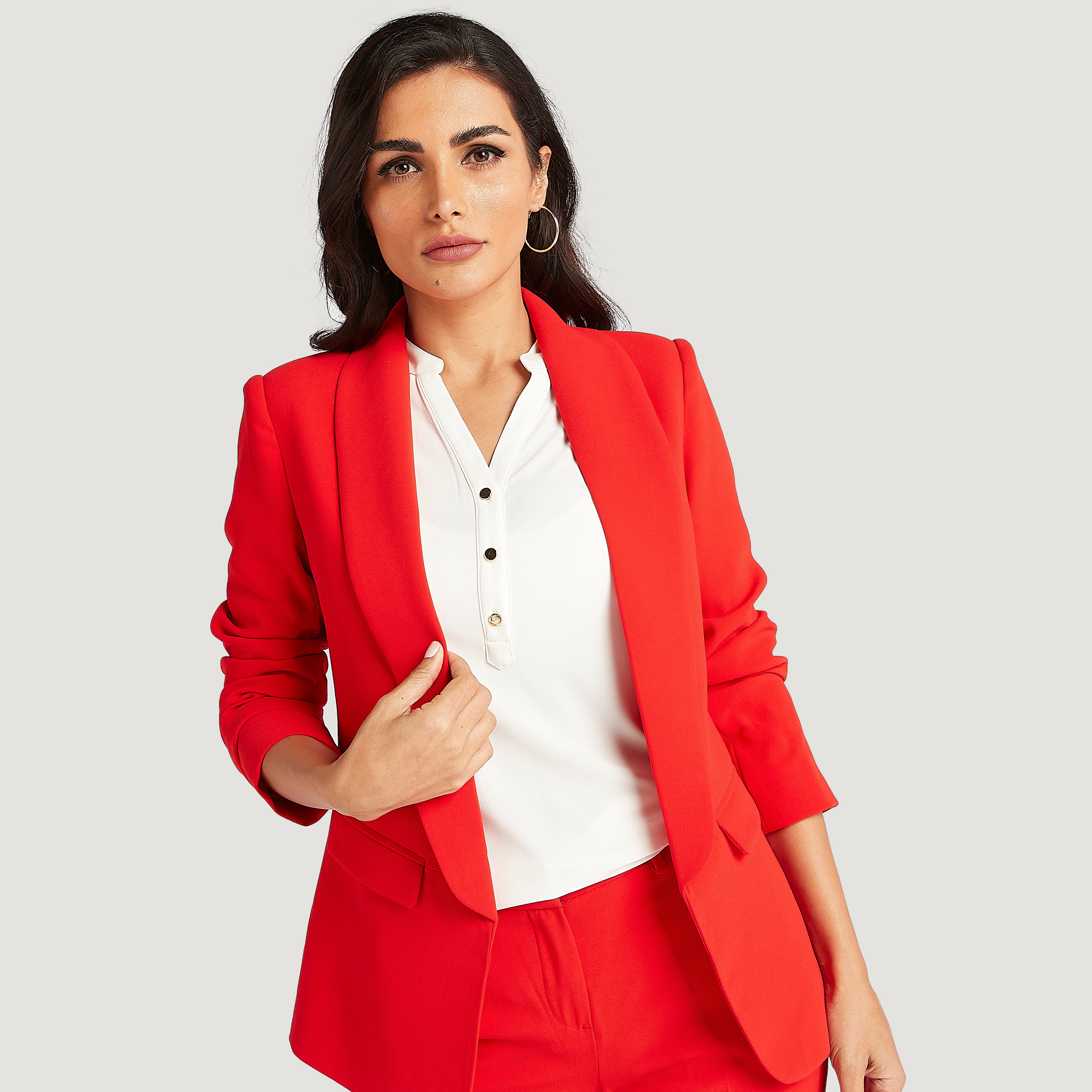 Shop Solid Lightweight Blazer with Lapel Collar and Long Sleeves Online Splash Bahrain