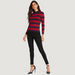 Striped High Neck Sweater with Long Sleeves-Sweaters-thumbnail-1
