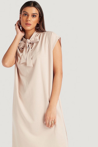 Sustainable Solid Mini Dress with Cap Sleeves and Neck Tie-Ups