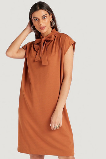Sustainable Solid Mini Dress with Cap Sleeves and Neck Tie-Ups