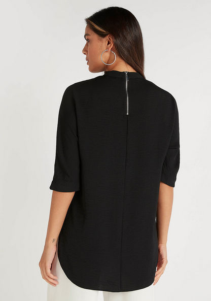 Textured Top with Zipper Back and High Neck