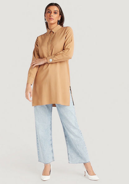 Solid Collared Tunic with Long Sleeves