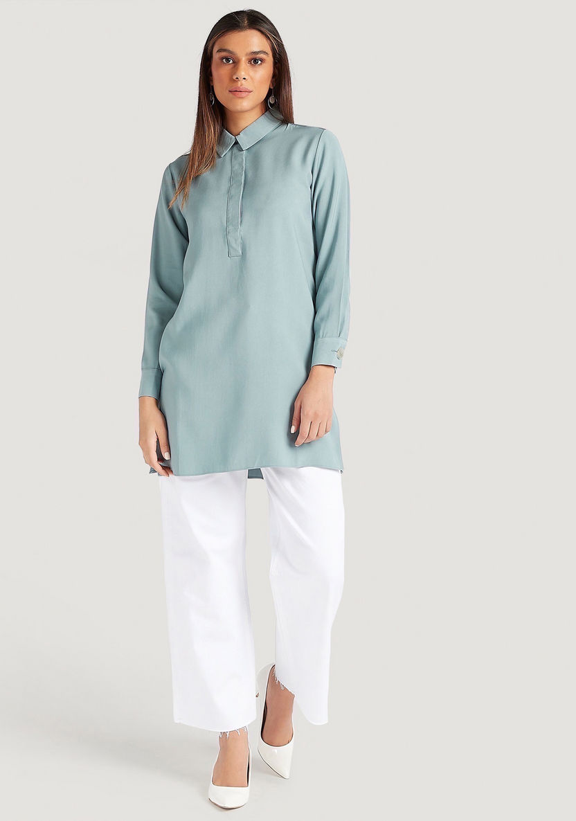 Solid Collared Tunic with Long Sleeves-Tunics-image-5