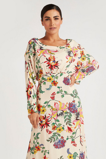 Sustainable Floral Print Maxi A-line Dress with Long Sleeves