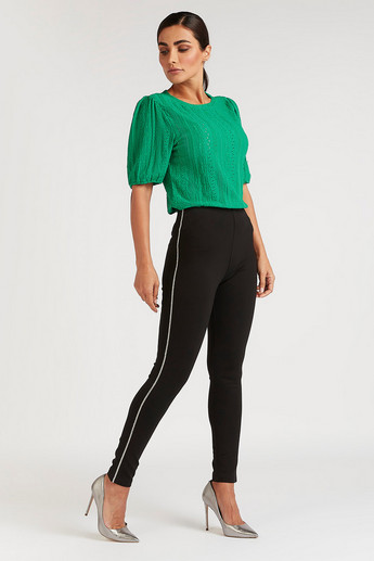 Sustainable Slim Fit Mid-Rise Leggings with Lace Detail