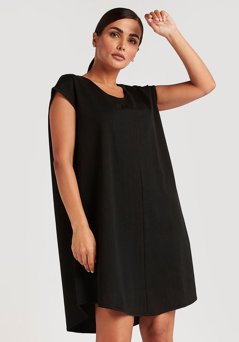 Solid Tunic with Cap Sleeves and Round Neck-Dresses-image-0