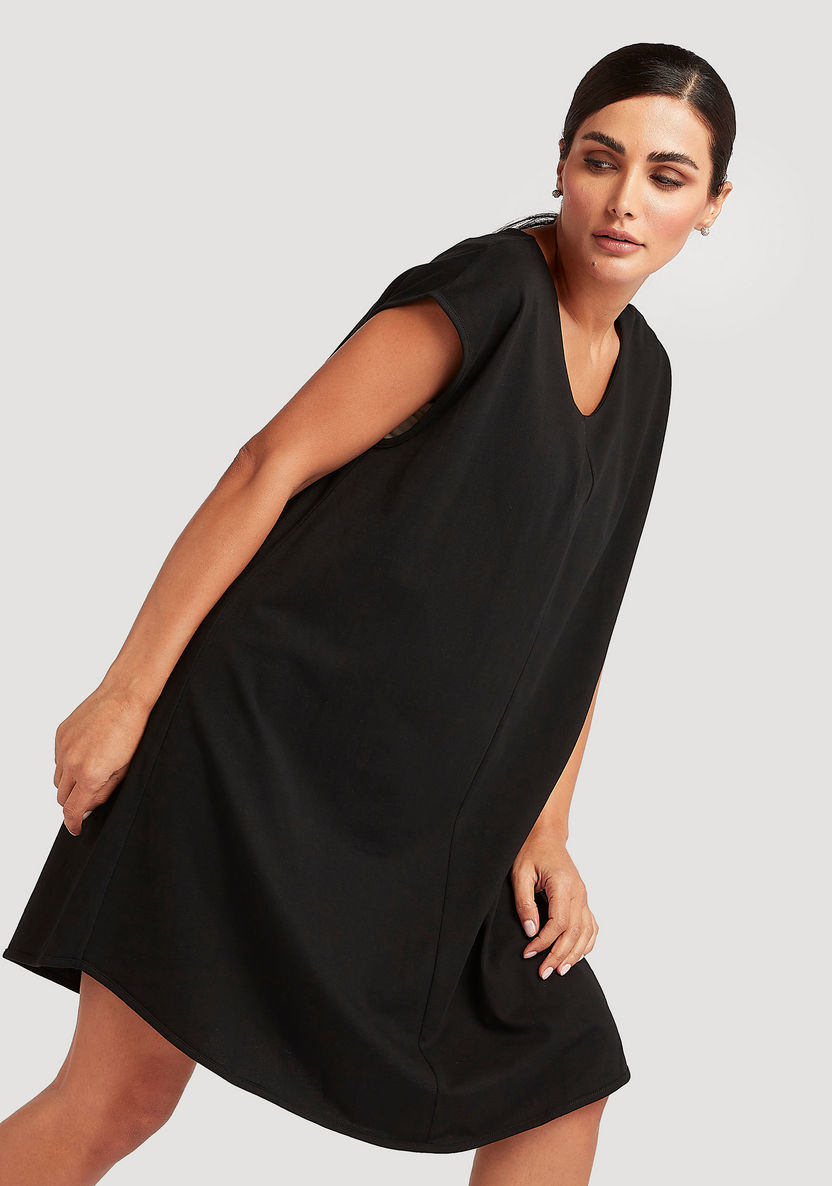 Solid Tunic with Cap Sleeves and Round Neck-Dresses-image-4