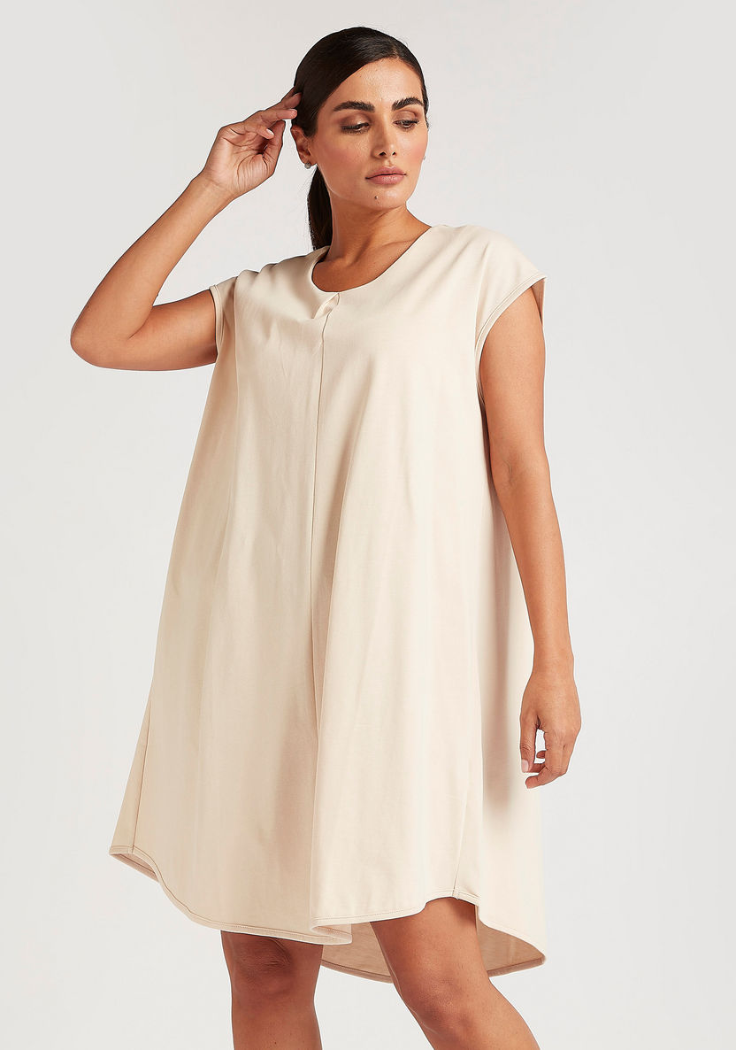 Solid Tunic with Cap Sleeves and Round Neck-Dresses-image-0