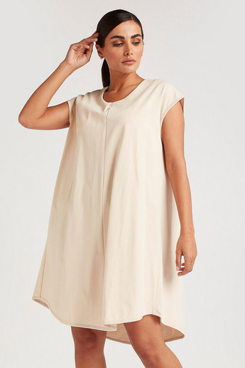 Sustainable Solid Tunic with Cap Sleeves and Round Neck