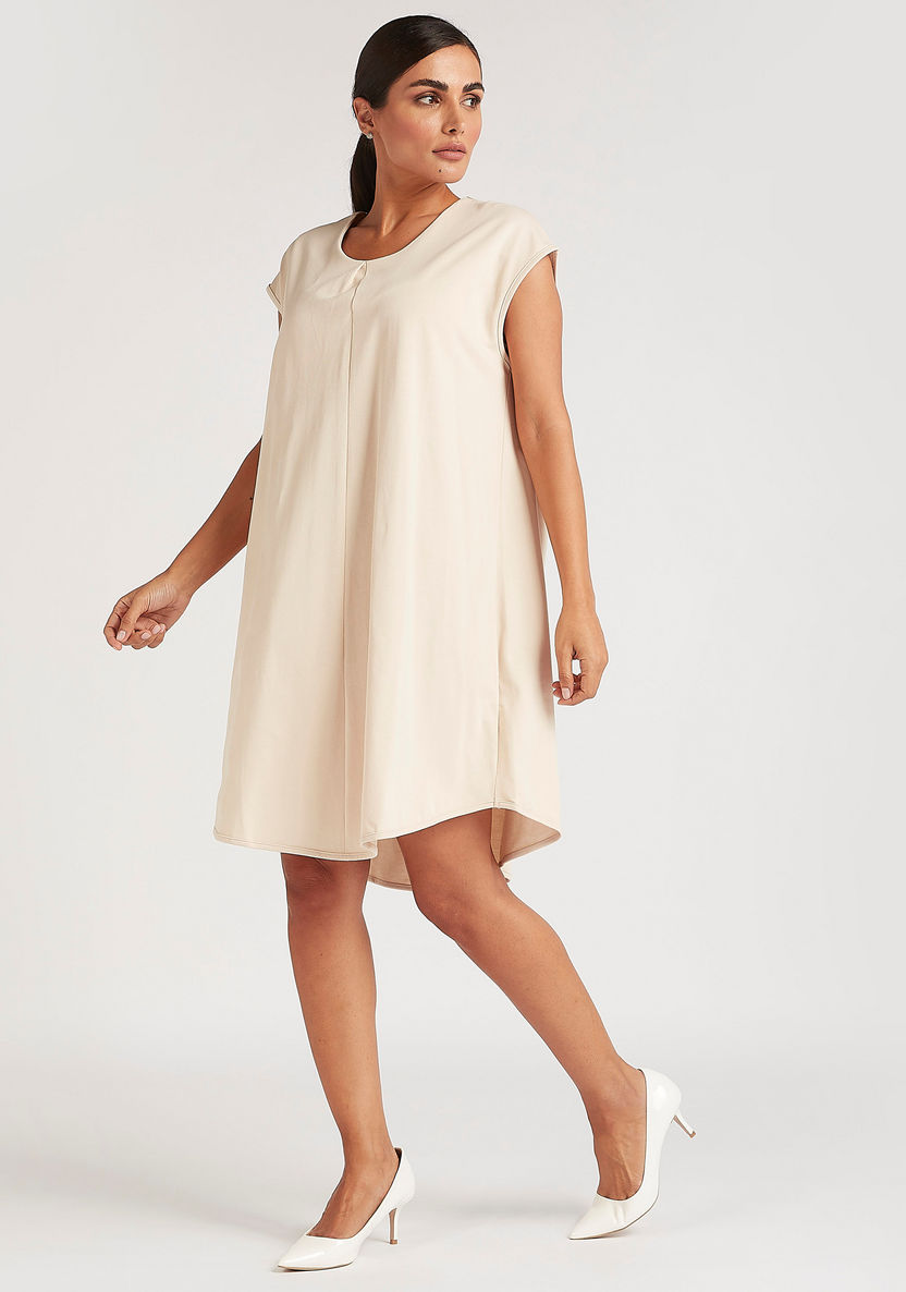 Solid Tunic with Cap Sleeves and Round Neck-Dresses-image-1