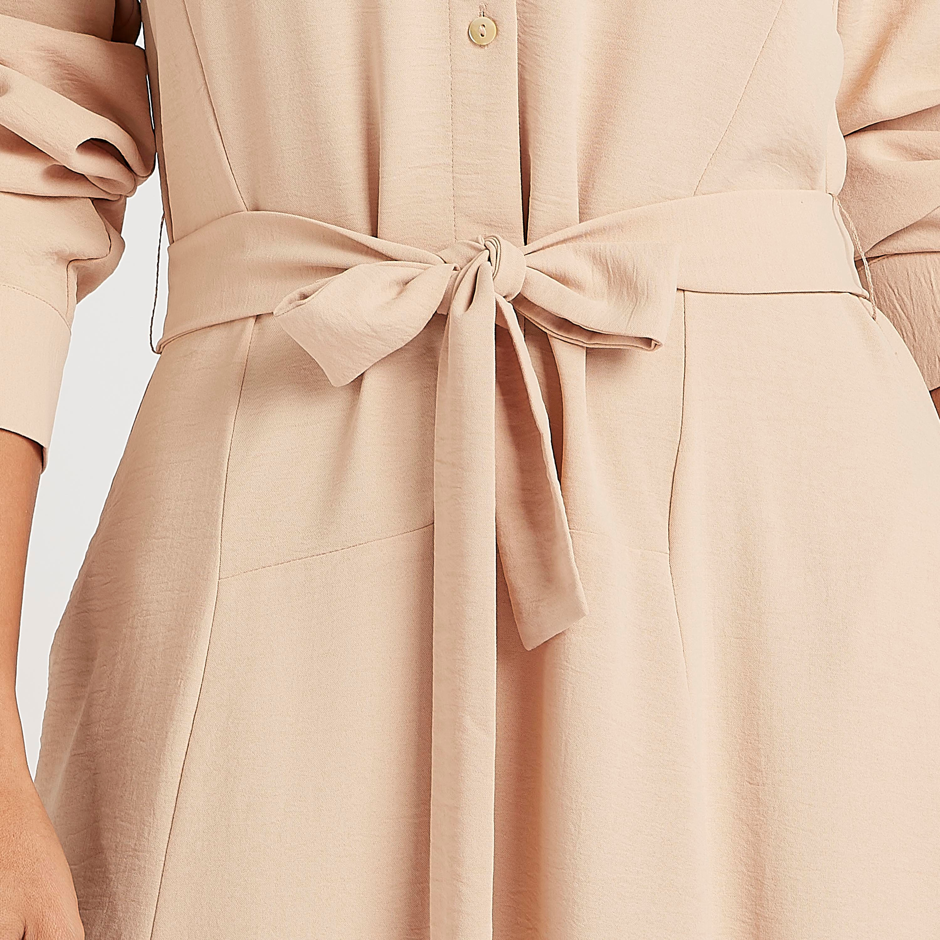 Textured Collared Maxi Shirt Dress with Tie-Up and Slit-women-clothing-dresses-image-7